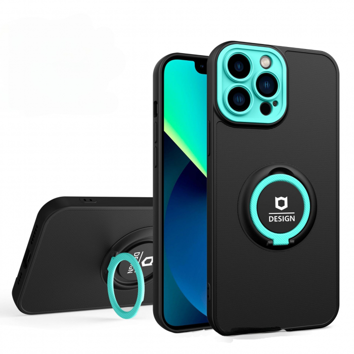 Husa Eagle Eye cu Stand pentru Apple iPhone 14 Pro Max (6.1) Negru/Turcoaz, Suport Auto Magnetic, Protectie Antisoc, Flippy [2]