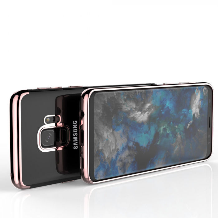 Husa Huawei P20 Lite Transparent cu Margini Roz-Aurii [5]