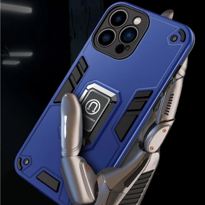Husa Iron Warriors pentru iPhone 12, Flippy, Hybrid Ring Holder Kickstand, Albastru inchis [3]