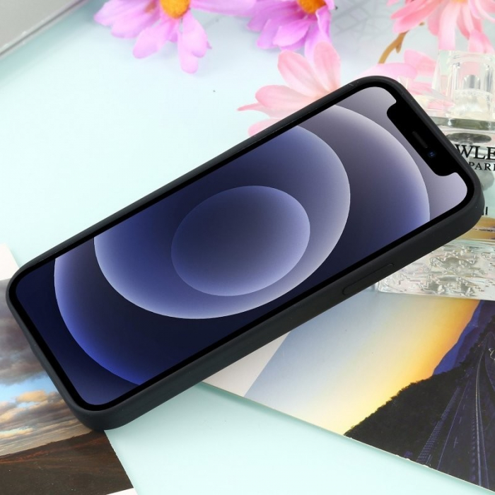 Husa MagSafe liquid large hole magnetic shell pentru Apple iPhone 14, Full Cover, Liquid Silicone, Magnetica, Incarcare Wireless, Flippy, Negru [8]