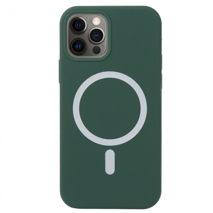 Husa MagSafe liquid large hole magnetic shell pentru Apple iPhone 14 Pro Max, Full Cover, Liquid Silicone, Magnetica, Incarcare Wireless, Flippy, Verde [1]