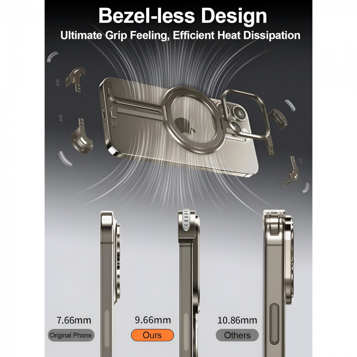 Husa MagSafe Metalica Compatibila cu iPhone 15 Pro, Flippy, Clear Case, Aliaj de Aluminiu, cu Magnet, fara Rama, Antisoc, Antizgariere, Incarcare Wireless, Gri Metalizat [4]