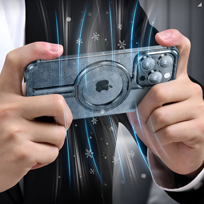 Husa MagSafe Metalica Compatibila cu iPhone 15 Pro, Flippy, Clear Case, Aliaj de Aluminiu, cu Magnet, fara Rama, Antisoc, Antizgariere, Incarcare Wireless, Negru Metalizat [9]