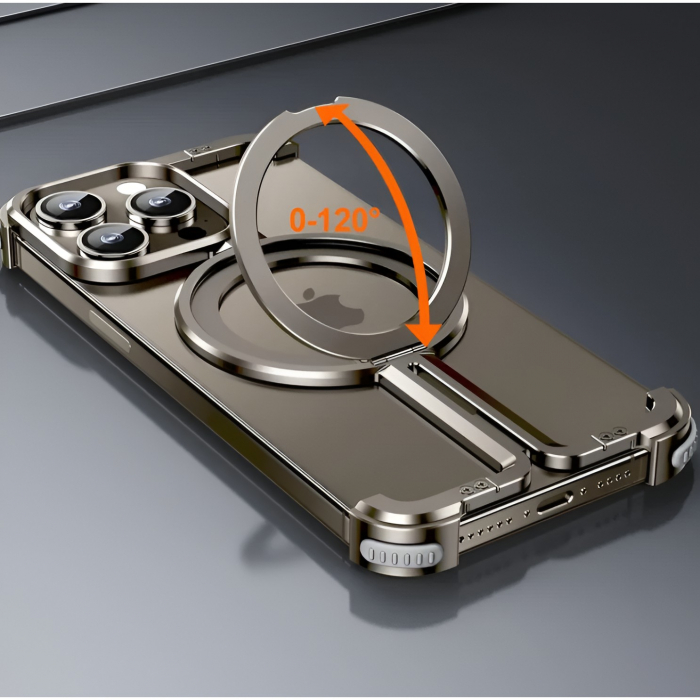 Husa MagSafe Metalica Compatibila cu iPhone 15 Pro Max, Flippy, Clear Case, Aliaj de Aluminiu, cu Magnet, fara Rama, Antisoc, Antizgariere, Incarcare Wireless, Gri Metalizat [6]