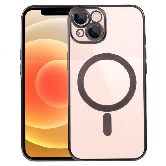 Husa MagSafe pentru Apple iPhone 11, Full Cover, Protectie camera, Margini colorate Electroplating, Magnetica, Incarcare Wireless, Flippy, Negru [1]