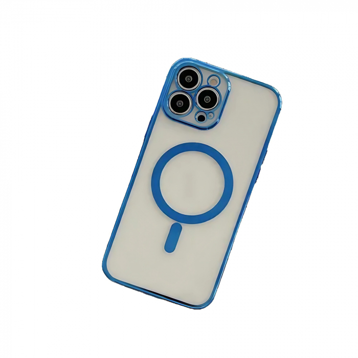 Husa MagSafe pentru Apple iPhone 11, Protectie camera, Full TPU, Margini colorate Electroplating, Magnetica, Incarcare Wireless, Flippy, Albastru [3]