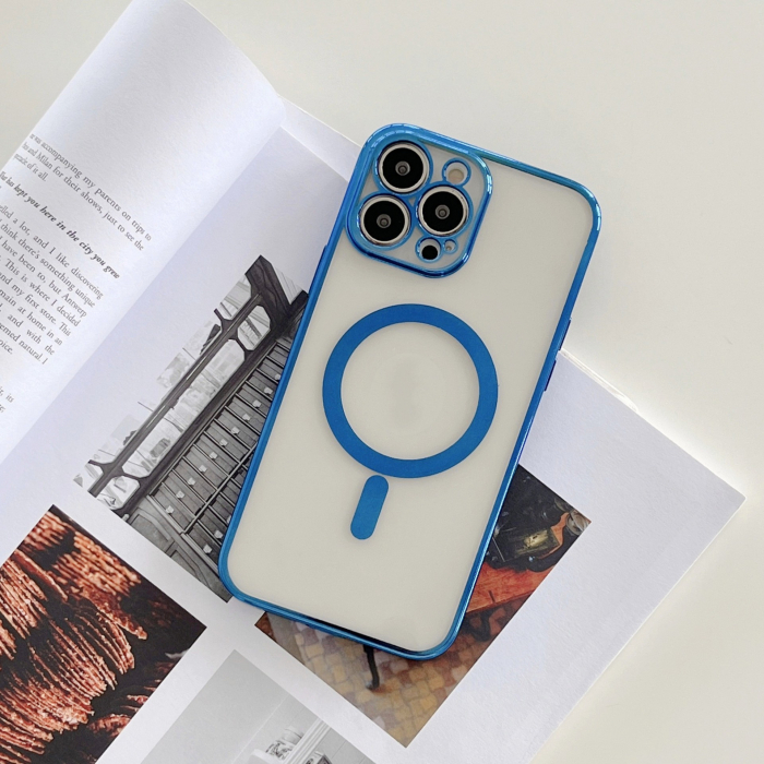 Lichidare de stoc Husa MagSafe pentru Apple iPhone 11, Protectie camera, Full TPU, Margini colorate Electroplating, Magnetica, Incarcare Wireless, Flippy, Albastru [2]