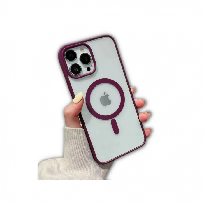 Husa MagSafe pentru Apple iPhone 12/ 12 Pro, Full Cover, Frosted Acrylic Color Big Hole, Magnetica, Incarcare Wireless, Flippy, Mov [6]