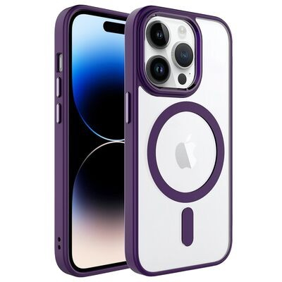 Husa MagSafe pentru Apple iPhone 12/ 12 Pro, Full Cover, Frosted Acrylic Color Big Hole, Magnetica, Incarcare Wireless, Flippy, Mov [5]