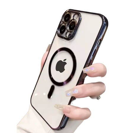 Husa MagSafe pentru Apple iPhone 12 Pro, Full Cover, Protectie camera, Margini colorate Electroplating, Magnetica, Incarcare Wireless, Flippy, Negru [3]