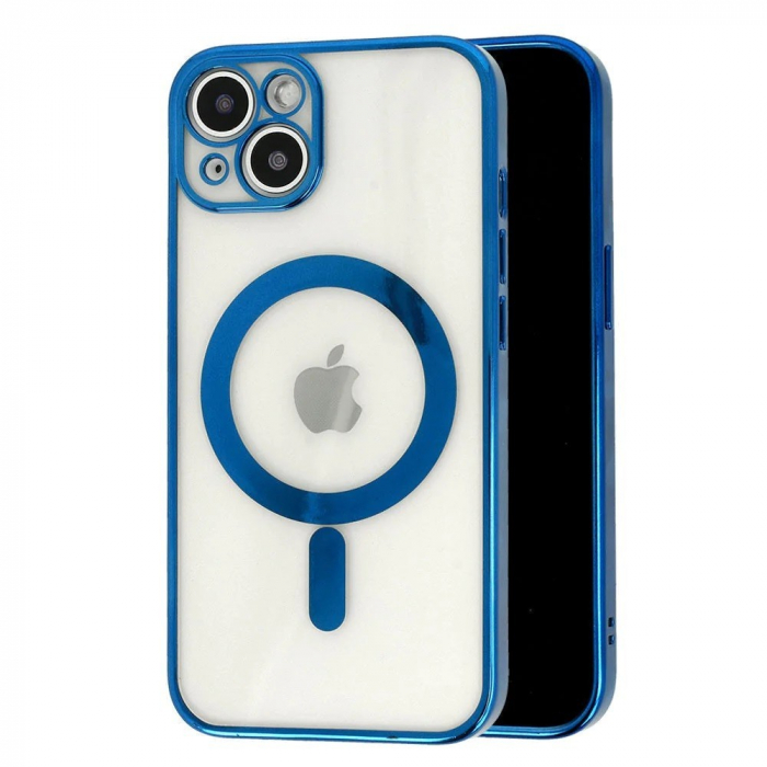 Husa MagSafe pentru Apple iPhone 12 Pro, Protectie camera, Full TPU, Margini colorate Electroplating, Magnetica, Incarcare Wireless, Flippy, Albastru [1]