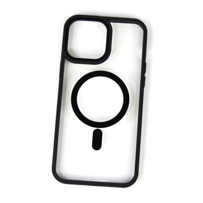 Husa MagSafe pentru Apple iPhone 13, Full Cover, Frosted Acrylic Color Big Hole, Magnetica, Incarcare Wireless, Flippy, Negru [4]