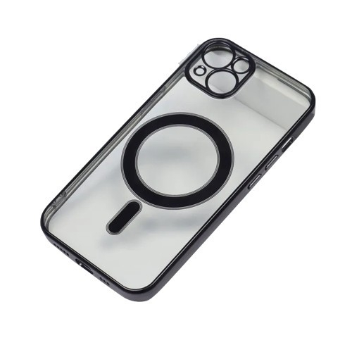 Husa MagSafe pentru Apple iPhone 13 Pro, Protectie camera, Full TPU, Margini colorate Electroplating, Magnetica, Incarcare Wireless, Flippy, Negru [3]