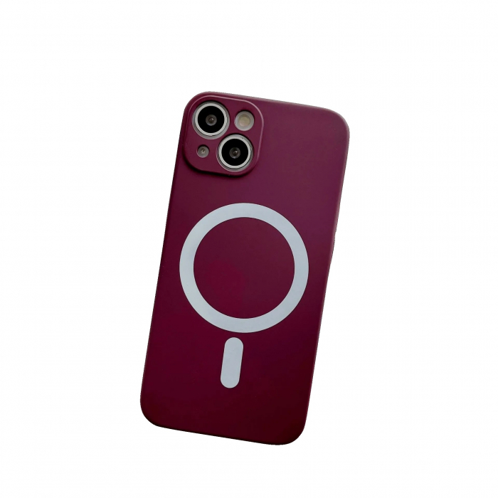 Husa MagSafe pentru Apple iPhone 13, Silicon, Protectie pentru camera, Magnetica, Incarcare Wireless, Flippy, Visiniu [3]