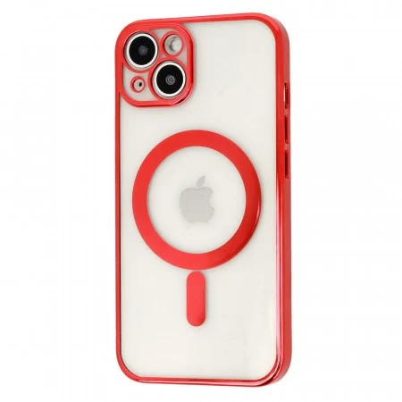 Husa MagSafe pentru Apple iPhone 14, Full Cover, Protectie camera, Margini colorate Electroplating, Magnetica, Incarcare Wireless, Flippy, Rosu [3]