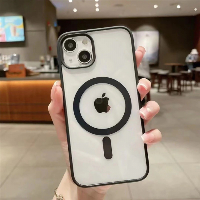 Lichidare Husa MagSafe pentru Apple iPhone 14 Pro Max, Full Cover, Frosted Acrylic Color Big Hole, Magnetica, Incarcare Wireless, Flippy, Negru [5]