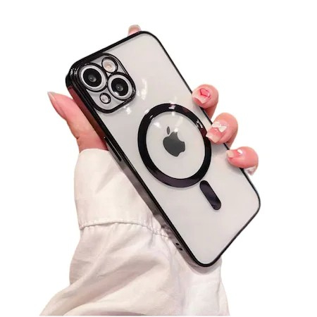 Husa MagSafe pentru Apple iPhone 14 Pro Max, Full Cover, Protectie camera, Margini colorate Electroplating, Magnetica, Incarcare Wireless, Flippy, Negru [4]