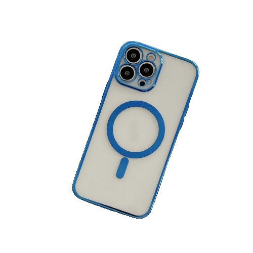 Husa MagSafe pentru Apple iPhone 14 Pro Max, Protectie camera, Full TPU, Margini colorate Electroplating, Magnetica, Incarcare Wireless, Flippy, Albastru [3]