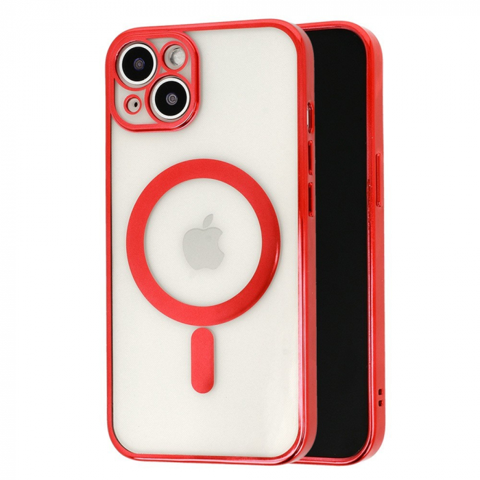 Husa MagSafe pentru Apple iPhone 14, Protectie camera, Full TPU, Margini colorate Electroplating, Magnetica, Incarcare Wireless, Flippy, Rosu [1]