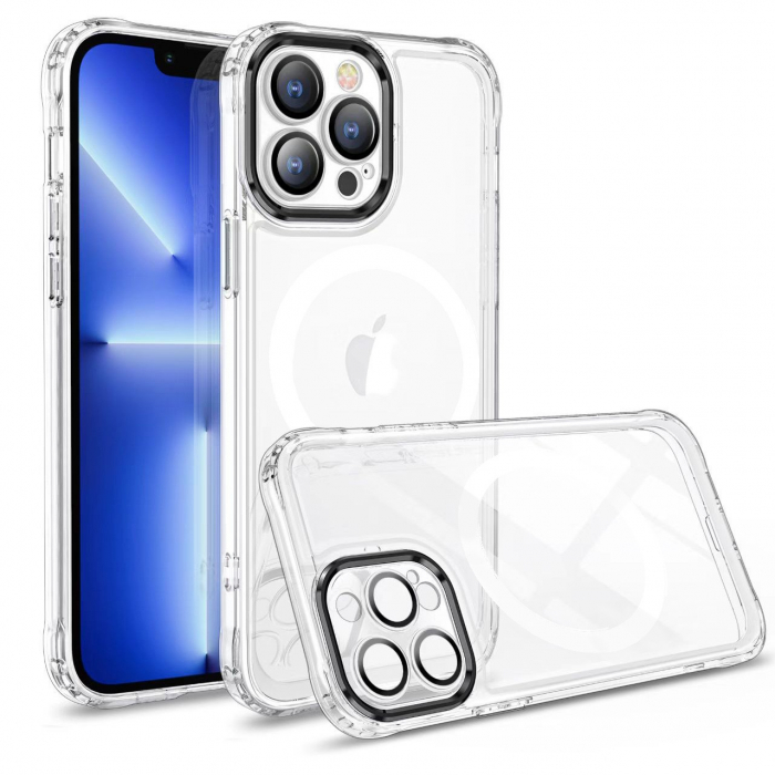 Husa MagSafe Silicone pentru iPhone 12 Pro Max, Flippy, Transparenta, Magnetica, Extra Protectie Camera Negru [1]