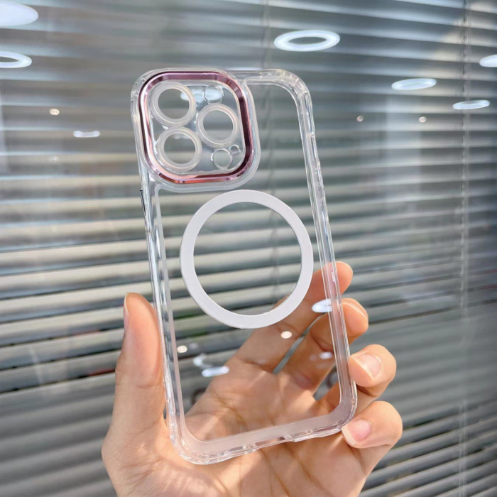 Husa MagSafe Silicone pentru iPhone 12 Pro Max, Flippy, Transparenta, Magnetica, Extra Protectie Camera Roz [3]