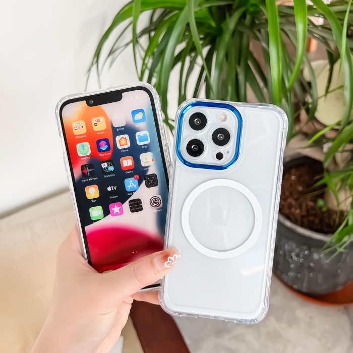 Husa MagSafe Silicone pentru iPhone 13 Pro, Flippy, Transparenta, Magnetica, Extra Protectie Camera Albastru [4]