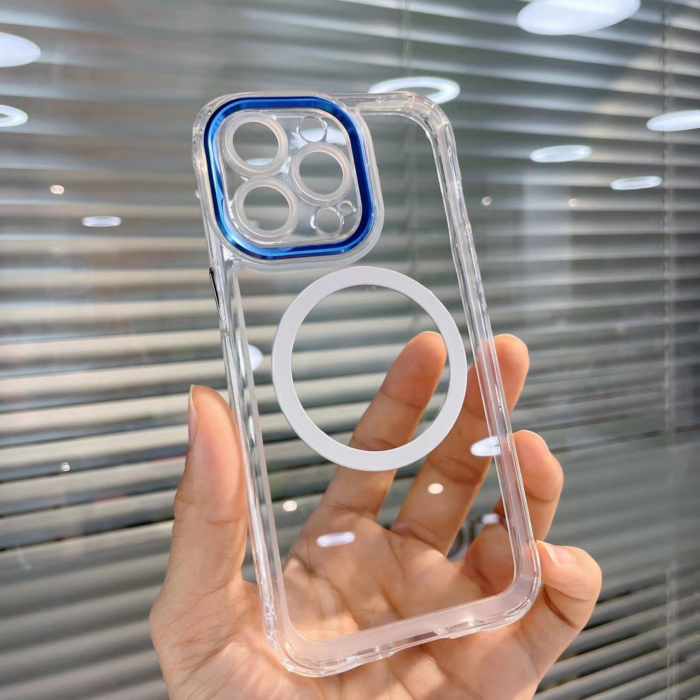 Husa MagSafe Silicone pentru iPhone 13 Pro, Flippy, Transparenta, Magnetica, Extra Protectie Camera Albastru [3]