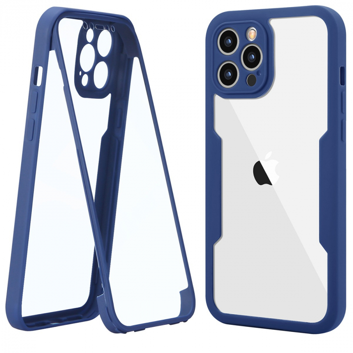 Husa Max Defence pentru iPhone 11, Albastru, Fata Dubla Transparenta, Protectie Antisoc Full 360 ( fata, spate, margini ), Flippy [2]