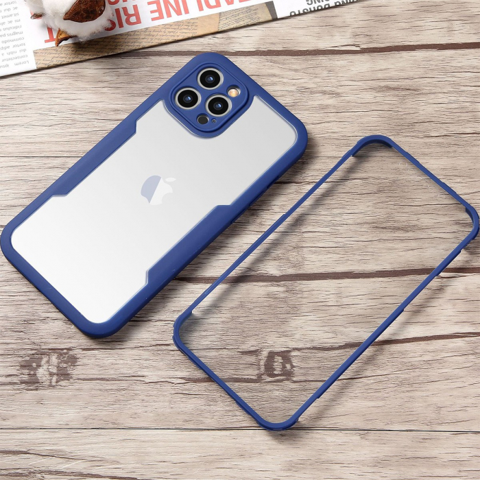 Husa Max Defence pentru iPhone 11, Albastru, Fata Dubla Transparenta, Protectie Antisoc Full 360 ( fata, spate, margini ), Flippy [4]