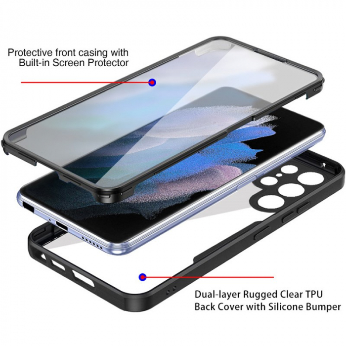 Husa Max Defence pentru Samsung Galaxy A53 5G, Bumper Negru, Fata Dubla Transparenta, Protectie Antisoc Full 360 ( fata, spate, margini ), Flippy [5]