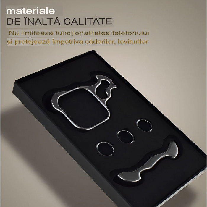 Husa Metalica Compatibila cu iPhone 15 Pro, Protectie pentru Colturile Telefonului si Camera, Lentile pentru Obiective, Aliaj, Antisoc, Antizgariere, Argintiu [7]