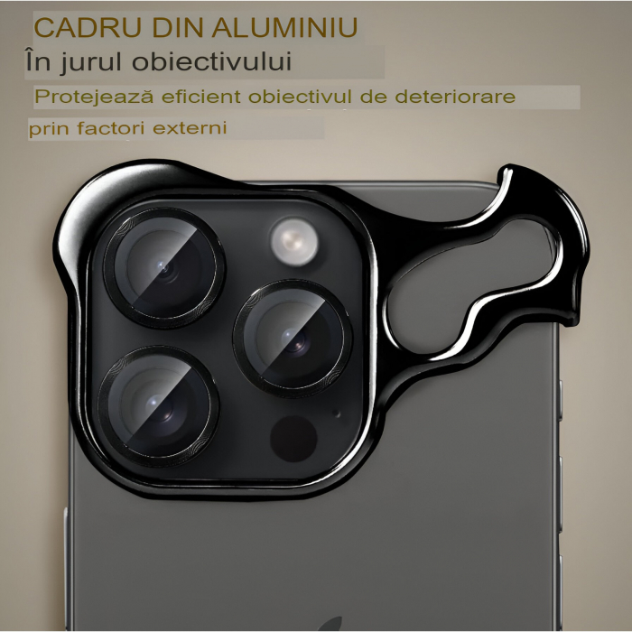 Husa Metalica Compatibila cu iPhone 15 Pro, Protectie pentru Colturile Telefonului si Camera, Lentile pentru Obiective, Aliaj, Antisoc, Antizgariere, Negru [3]