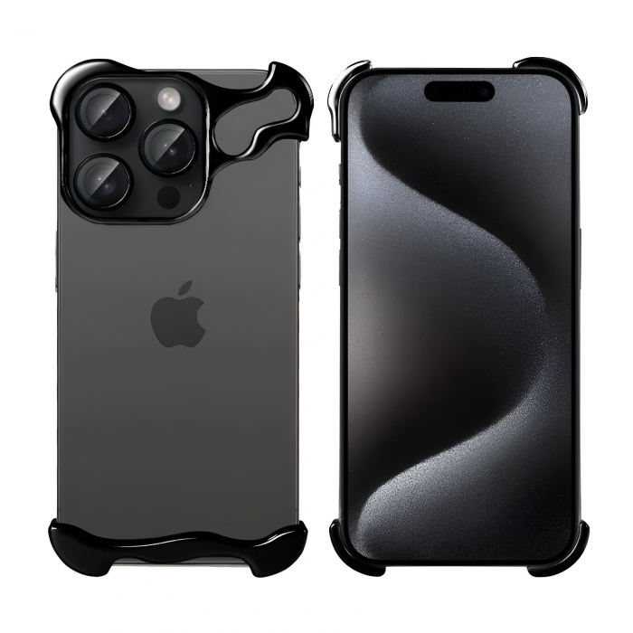 Husa Metalica Compatibila cu iPhone 15 Pro, Protectie pentru Colturile Telefonului si Camera, Lentile pentru Obiective, Aliaj, Antisoc, Antizgariere, Negru [5]