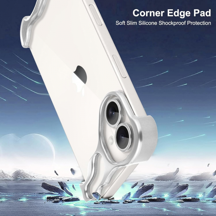 Husa Metalica Compatibila cu iPhone 16, Flippy, Protectie pentru Colturile Telefonului si Camera, Aliaj, Antisoc, Antizgariere, Argintiu [3]
