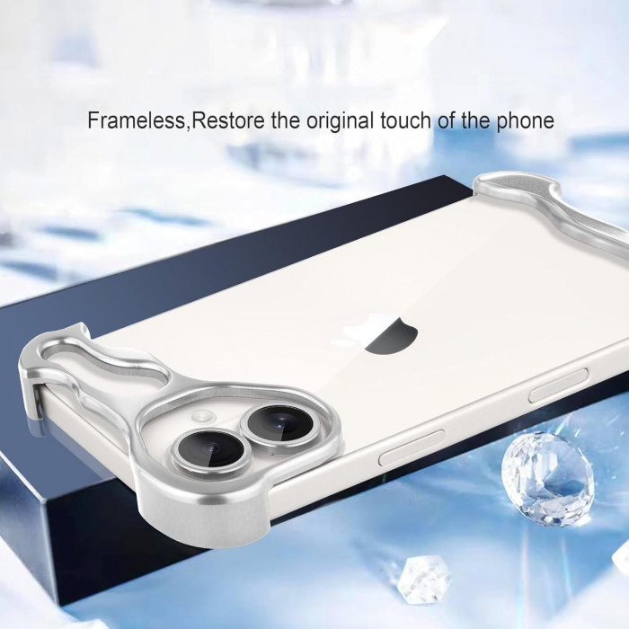 Husa Metalica Compatibila cu iPhone 16, Flippy, Protectie pentru Colturile Telefonului si Camera, Aliaj, Antisoc, Antizgariere, Argintiu [4]
