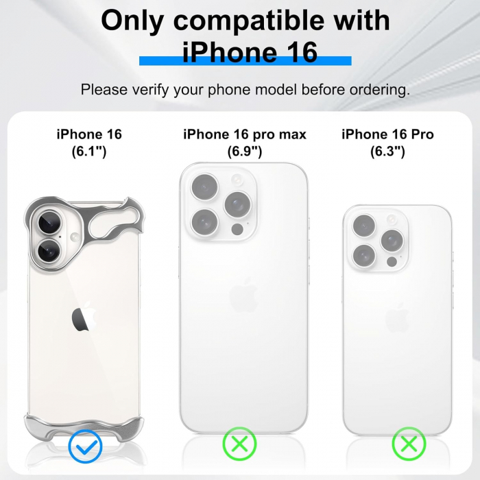 Husa Metalica Compatibila cu iPhone 16, Flippy, Protectie pentru Colturile Telefonului si Camera, Aliaj, Antisoc, Antizgariere, Argintiu [2]