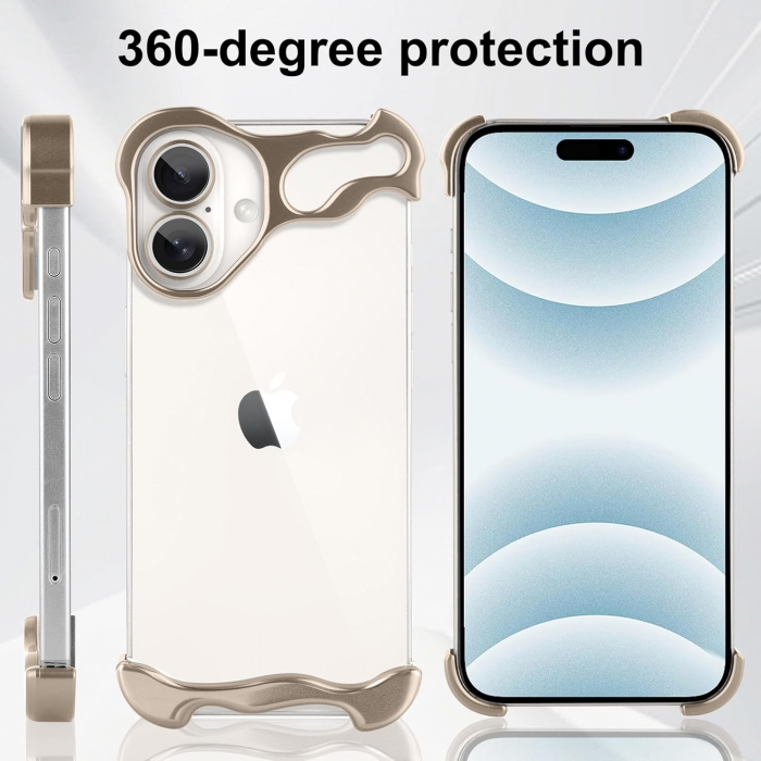 Husa Metalica Compatibila cu iPhone 16, Flippy, Protectie pentru Colturile Telefonului si Camera, Aliaj, Antisoc, Antizgariere, Auriu [4]
