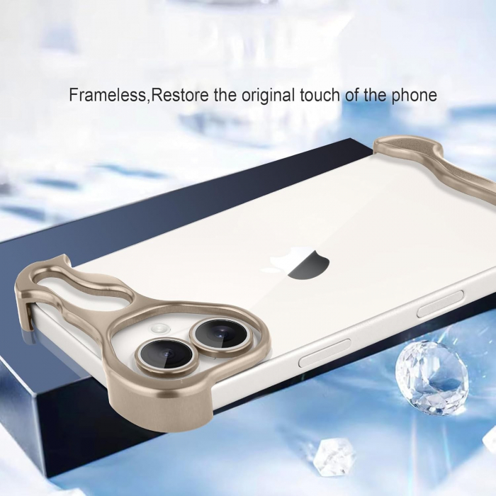 Husa Metalica Compatibila cu iPhone 16, Flippy, Protectie pentru Colturile Telefonului si Camera, Aliaj, Antisoc, Antizgariere, Auriu [3]
