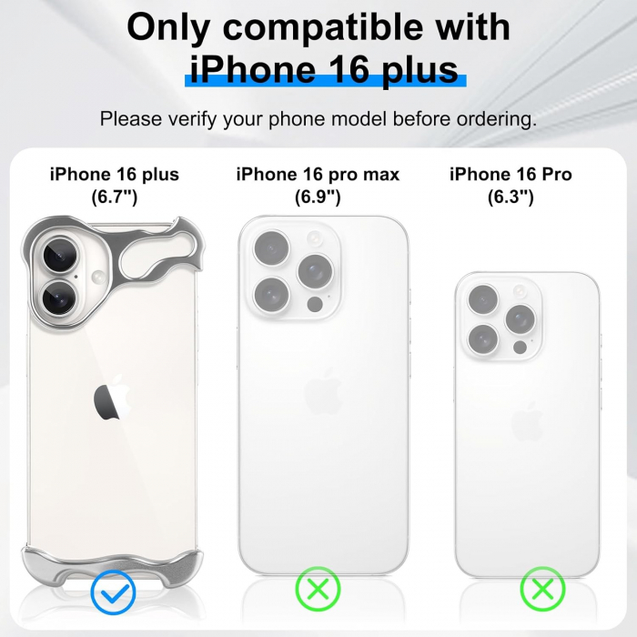 Husa Metalica Compatibila cu iPhone 16 Plus, Flippy, Protectie pentru Colturile Telefonului si Camera, Aliaj, Antisoc, Antizgariere, Argintiu [6]