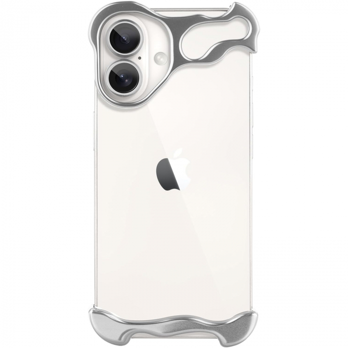Husa Metalica Compatibila cu iPhone 16 Plus, Flippy, Protectie pentru Colturile Telefonului si Camera, Aliaj, Antisoc, Antizgariere, Argintiu [1]