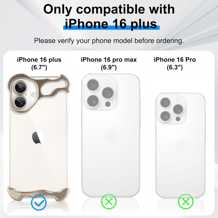Husa Metalica Compatibila cu iPhone 16 Plus, Flippy, Protectie pentru Colturile Telefonului si Camera, Aliaj, Antisoc, Antizgariere, Auriu [2]