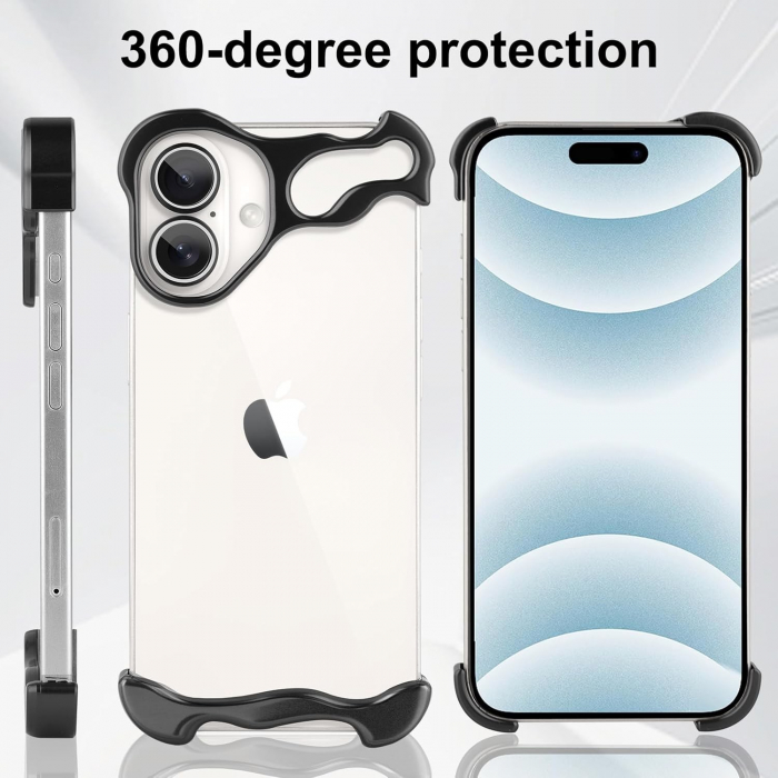 Husa Metalica Compatibila cu iPhone 16 Plus, Flippy, Protectie pentru Colturile Telefonului si Camera, Aliaj, Antisoc, Antizgariere, Negru [4]
