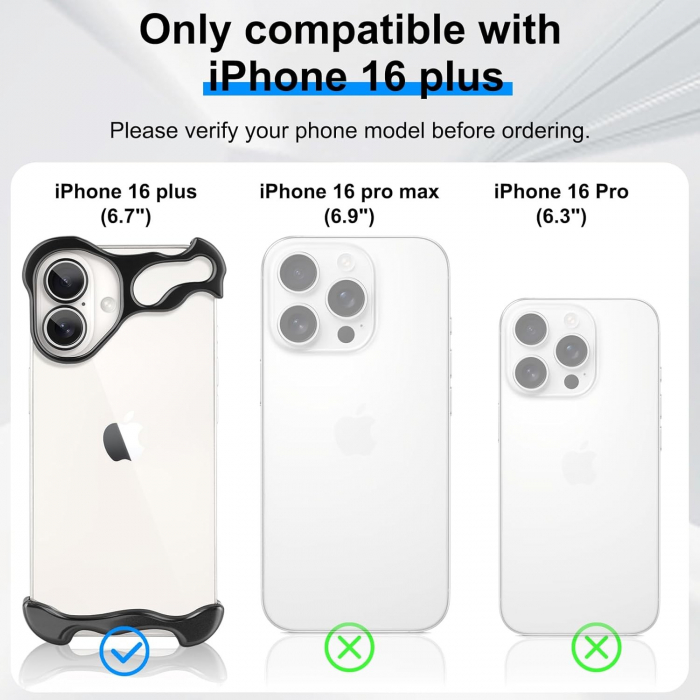 Husa Metalica Compatibila cu iPhone 16 Plus, Flippy, Protectie pentru Colturile Telefonului si Camera, Aliaj, Antisoc, Antizgariere, Negru [6]