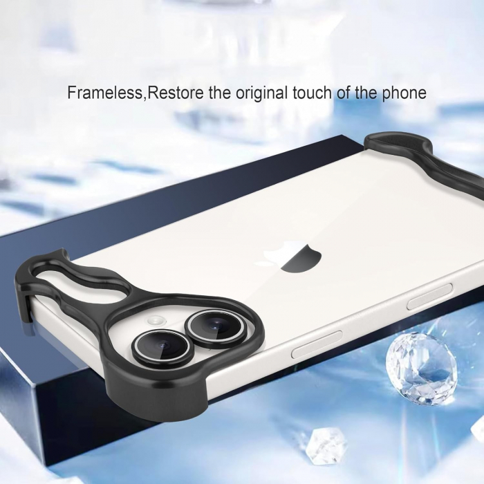 Husa Metalica Compatibila cu iPhone 16 Plus, Flippy, Protectie pentru Colturile Telefonului si Camera, Aliaj, Antisoc, Antizgariere, Negru [3]