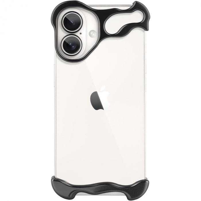 Husa Metalica Compatibila cu iPhone 16 Plus, Flippy, Protectie pentru Colturile Telefonului si Camera, Aliaj, Antisoc, Antizgariere, Negru [1]