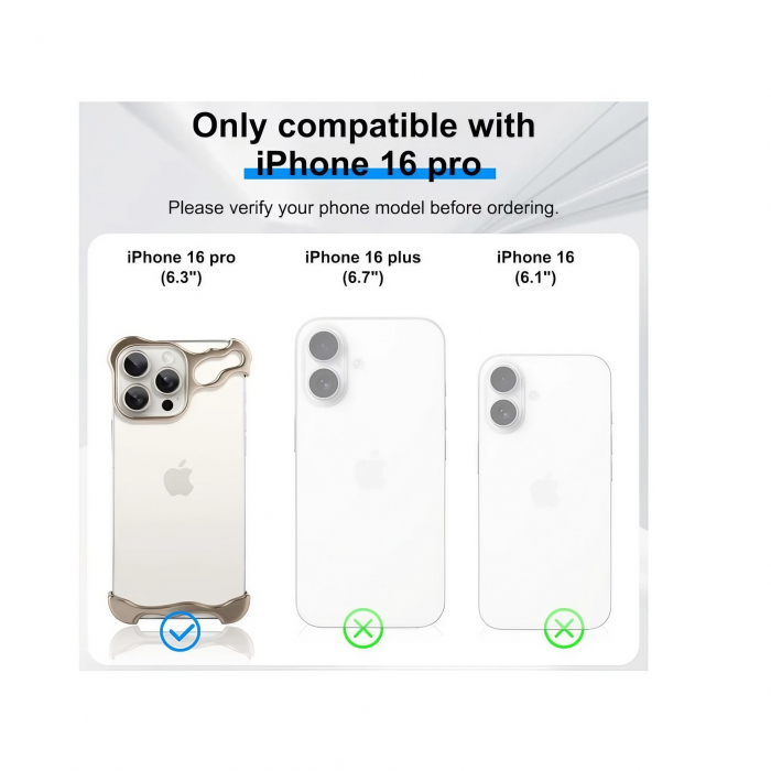 Husa Metalica Compatibila cu iPhone 16 Pro, Flippy, Protectie pentru Colturile Telefonului si Camera, Aliaj, Antisoc, Antizgariere, Auriu [6]