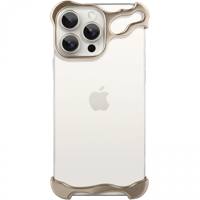 Husa Metalica Compatibila cu iPhone 16 Pro, Flippy, Protectie pentru Colturile Telefonului si Camera, Aliaj, Antisoc, Antizgariere, Auriu [1]
