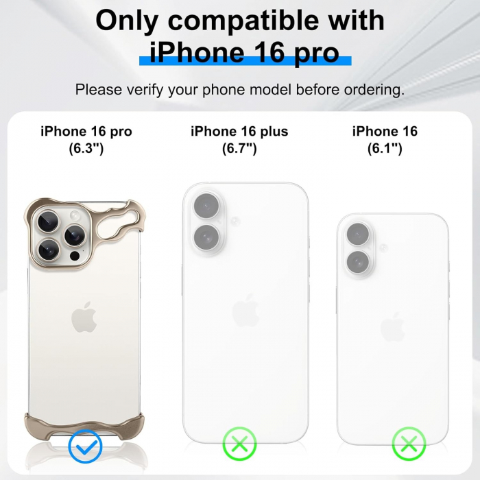 Husa Metalica Compatibila cu iPhone 16 Pro, Flippy, Protectie pentru Colturile Telefonului si Camera, Aliaj, Antisoc, Antizgariere, Auriu [6]