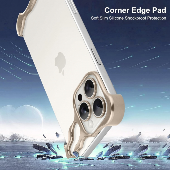 Husa Metalica Compatibila cu iPhone 16 Pro, Flippy, Protectie pentru Colturile Telefonului si Camera, Aliaj, Antisoc, Antizgariere, Auriu [2]