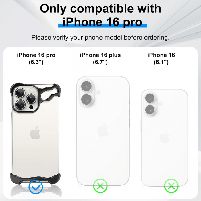 Husa Metalica Compatibila cu iPhone 16 Pro, Flippy, Protectie pentru Colturile Telefonului si Camera, Aliaj, Antisoc, Antizgariere, Negru [2]